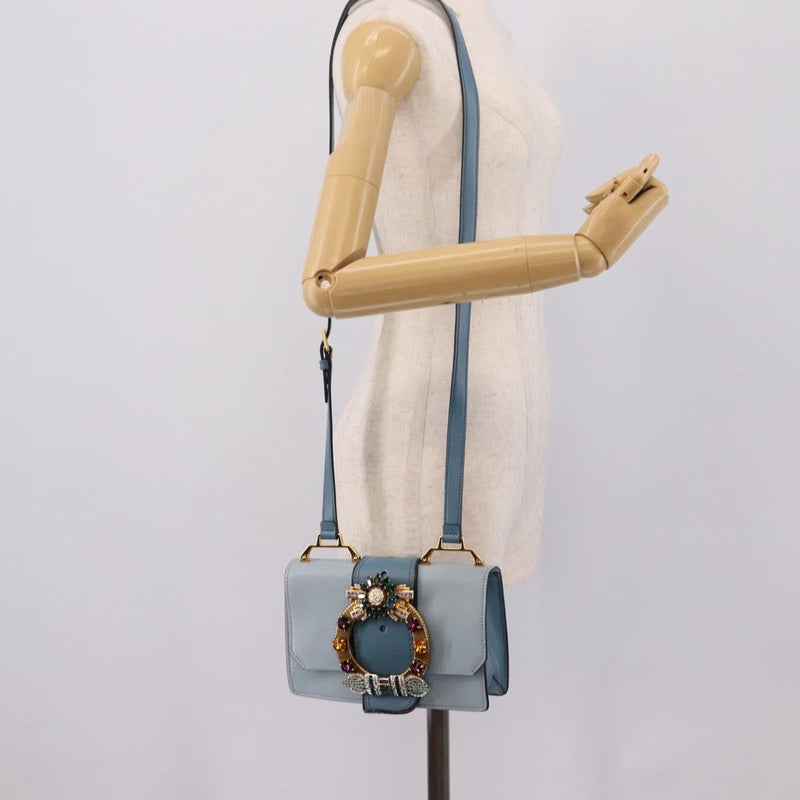 Miu Miu Madras Crystal Buckle Leather Blue Bag