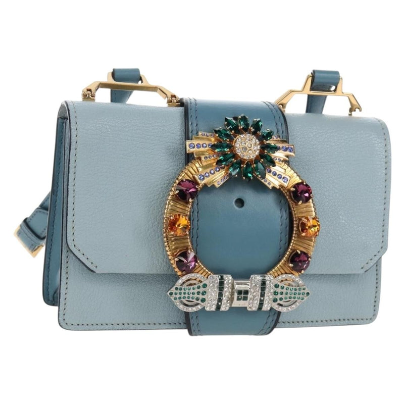 Miu Miu Madras Crystal Buckle Leather Blue Bag