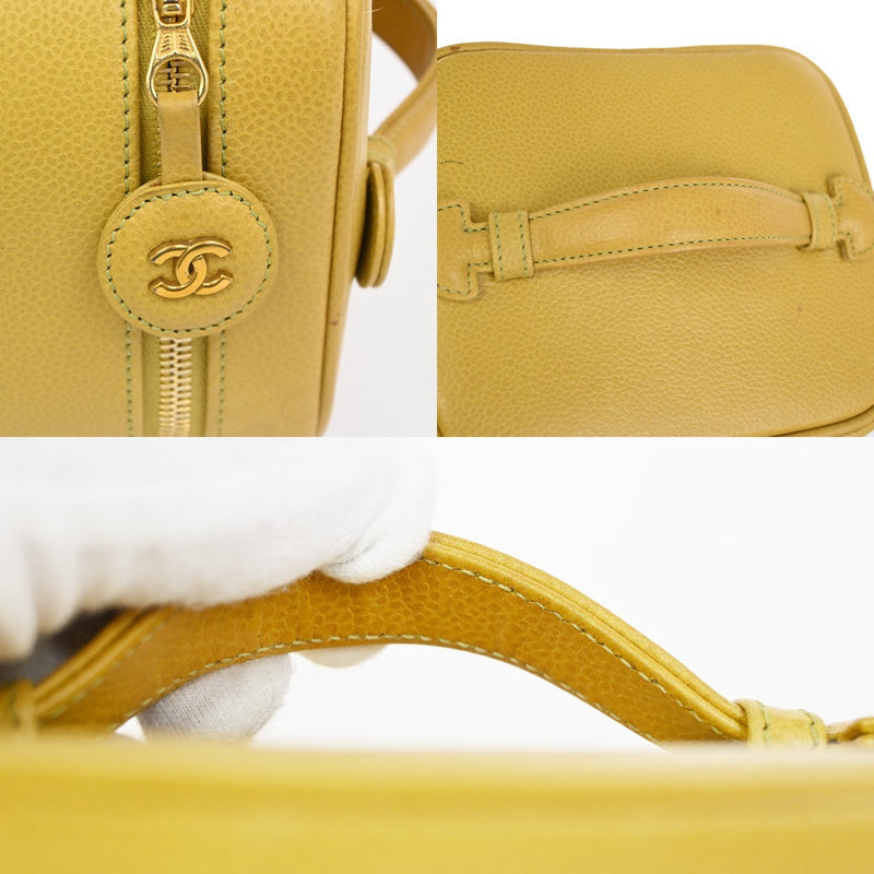 Chanel Vintage Timeless Cosmetic Case Caviar Yellow Leather Bag