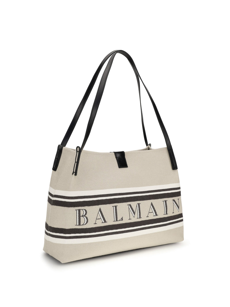 Balmain Release Shoulder Bag — Beige Cotton; Polyester