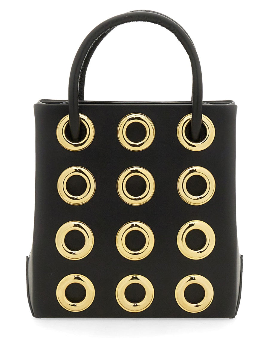Moschino Eyelet-Embellished Leather Shoulder Bag — Black