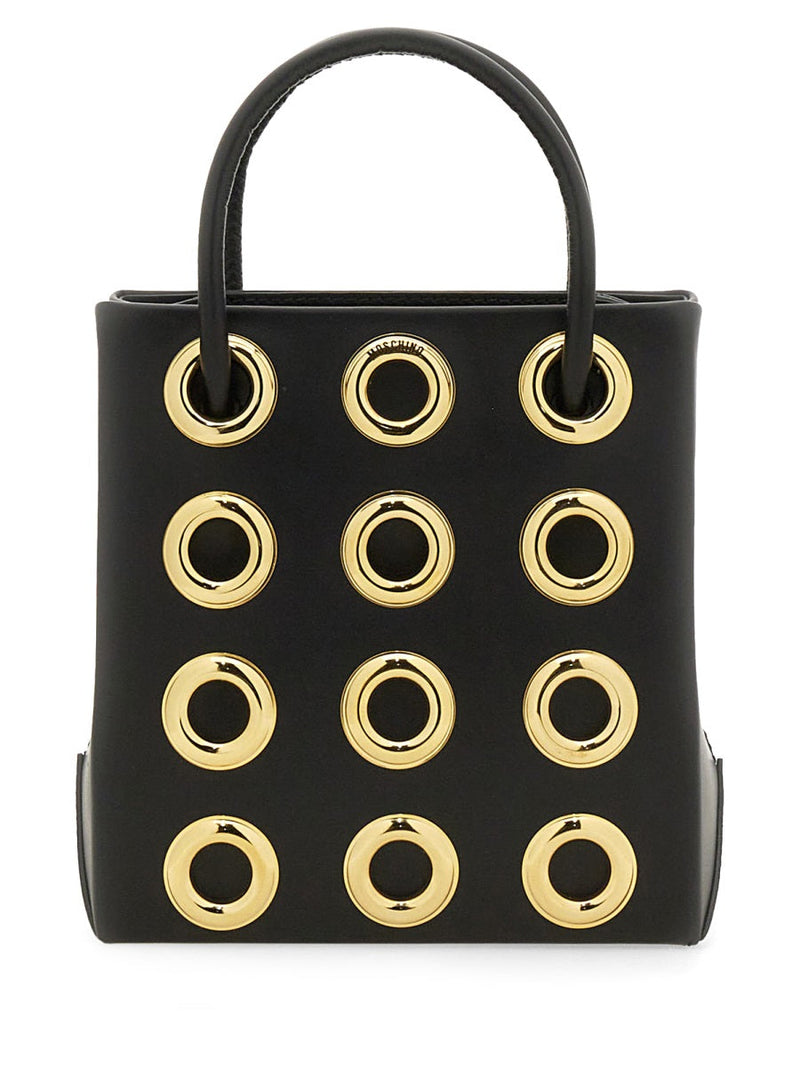 Moschino Eyelet-Embellished Leather Shoulder Bag — Black