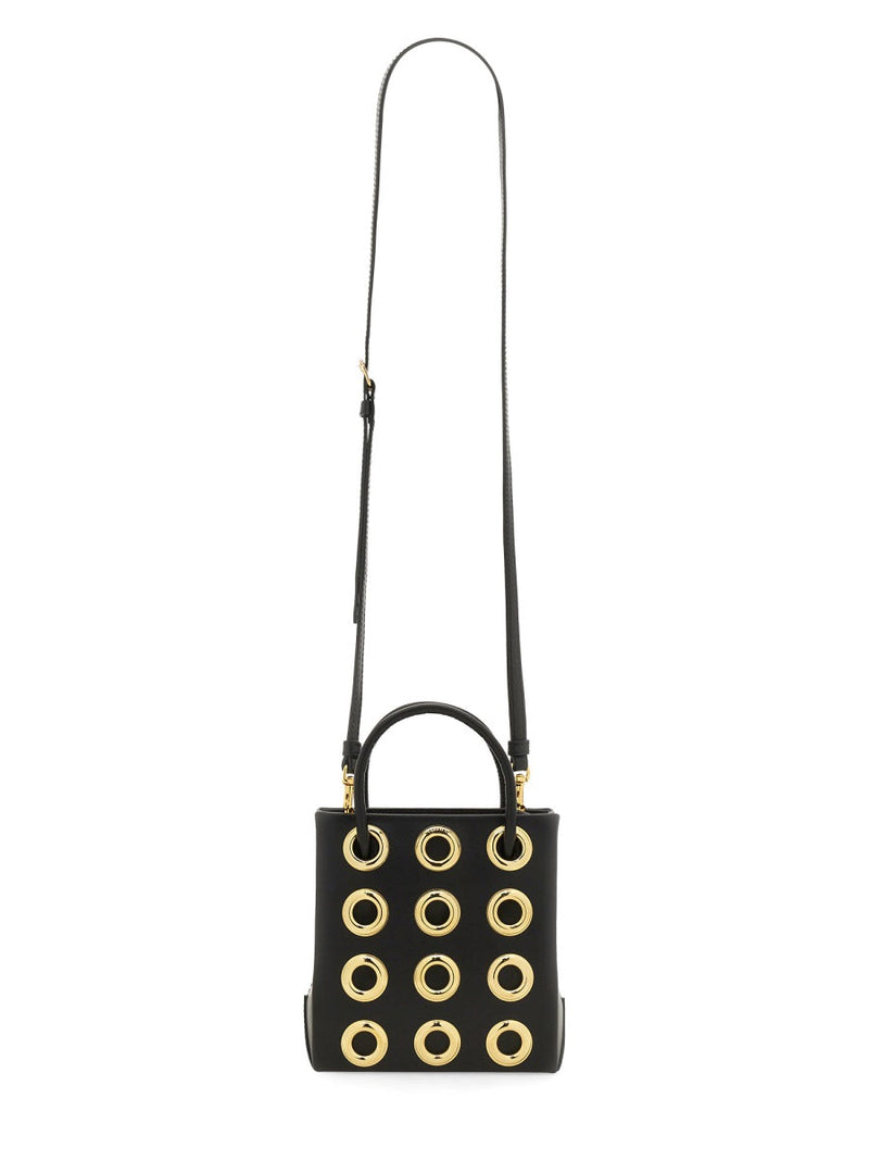 Moschino Eyelet-Embellished Leather Shoulder Bag — Black