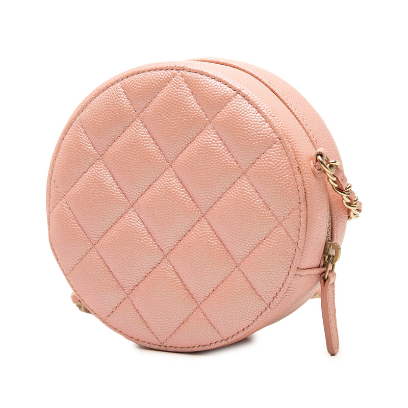 CC Quilted Iridescent Caviar Round Clutch With Chain - Image 2