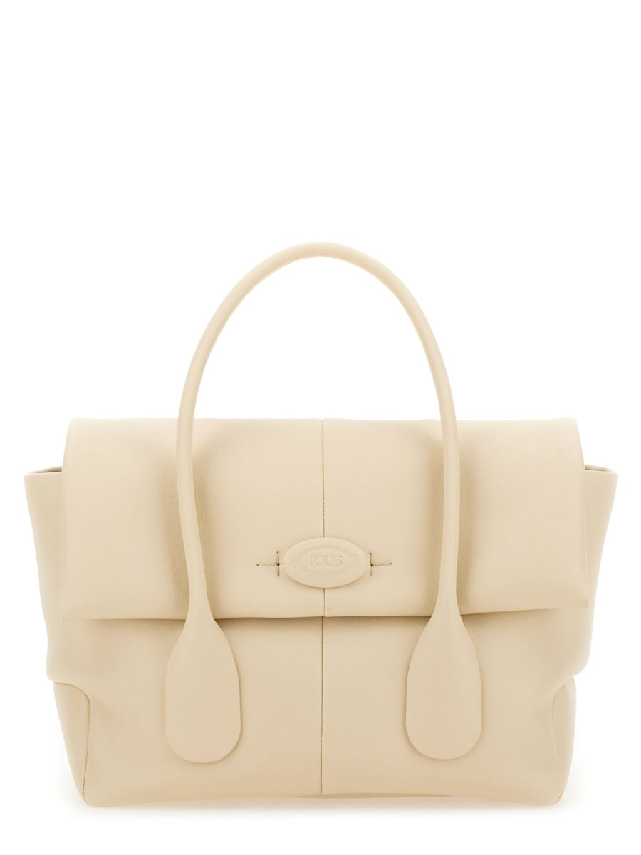 Tods Reverse Small Di Top Handle Bag — White Calfskin