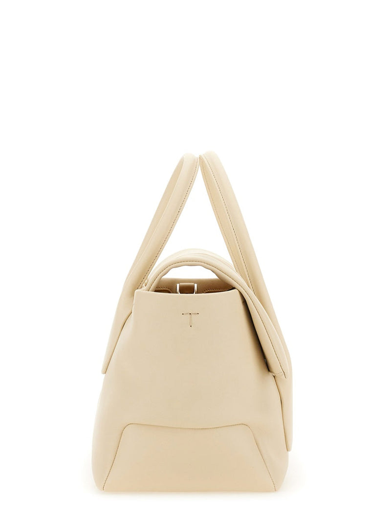 Tods Reverse Small Di Top Handle Bag — White Calfskin
