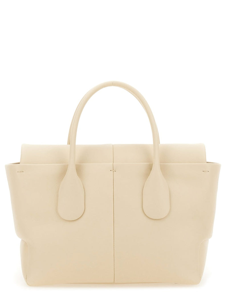 Tods Reverse Small Di Top Handle Bag — White Calfskin