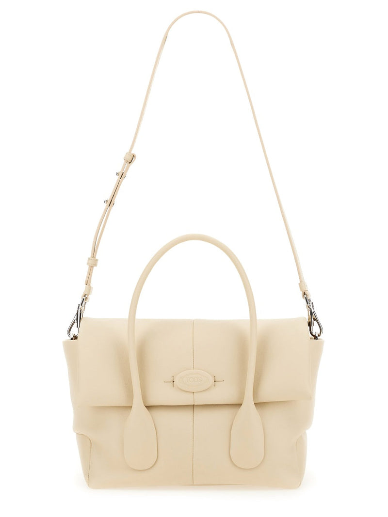 Tods Reverse Small Di Top Handle Bag — White Calfskin
