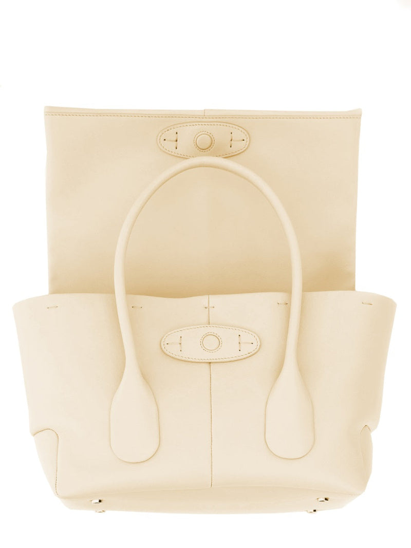 Tods Reverse Small Di Top Handle Bag — White Calfskin