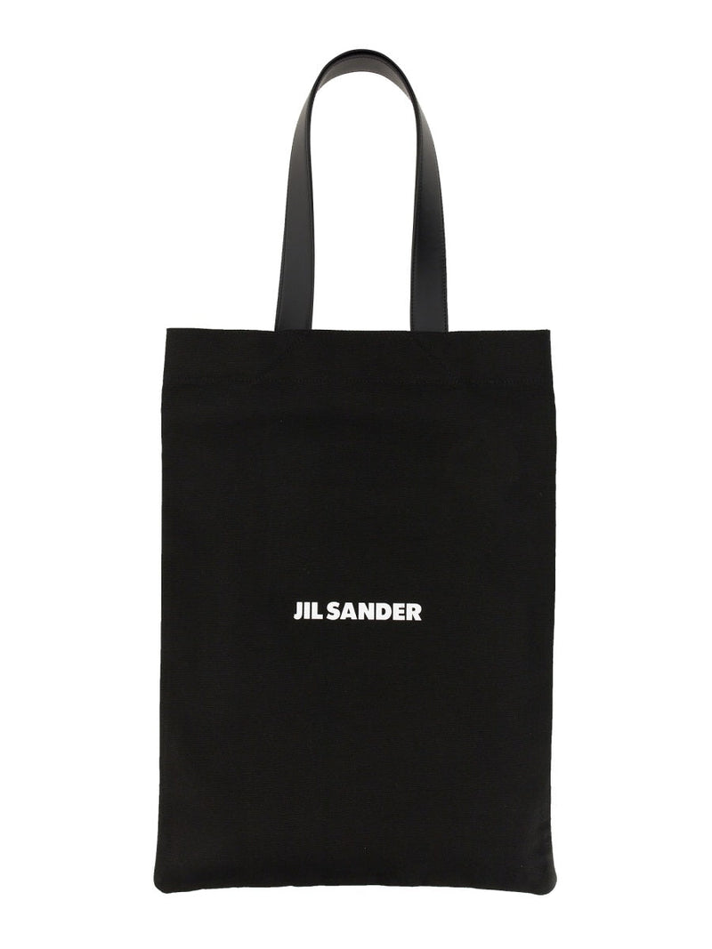 Jil Sander Logo Cotton-Linen Tote Bag — Black