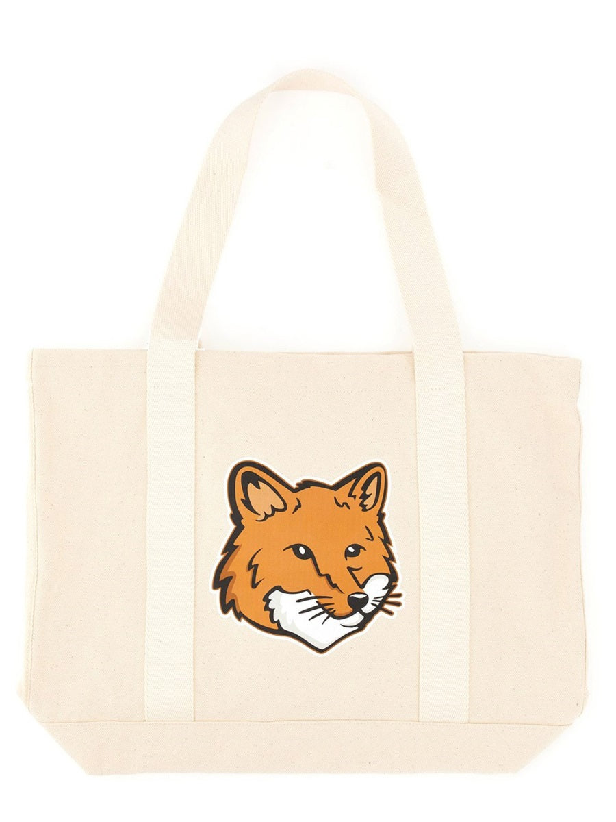 Maison Kitsuné Fox Head Print Cotton Shoulder Bag — Pink