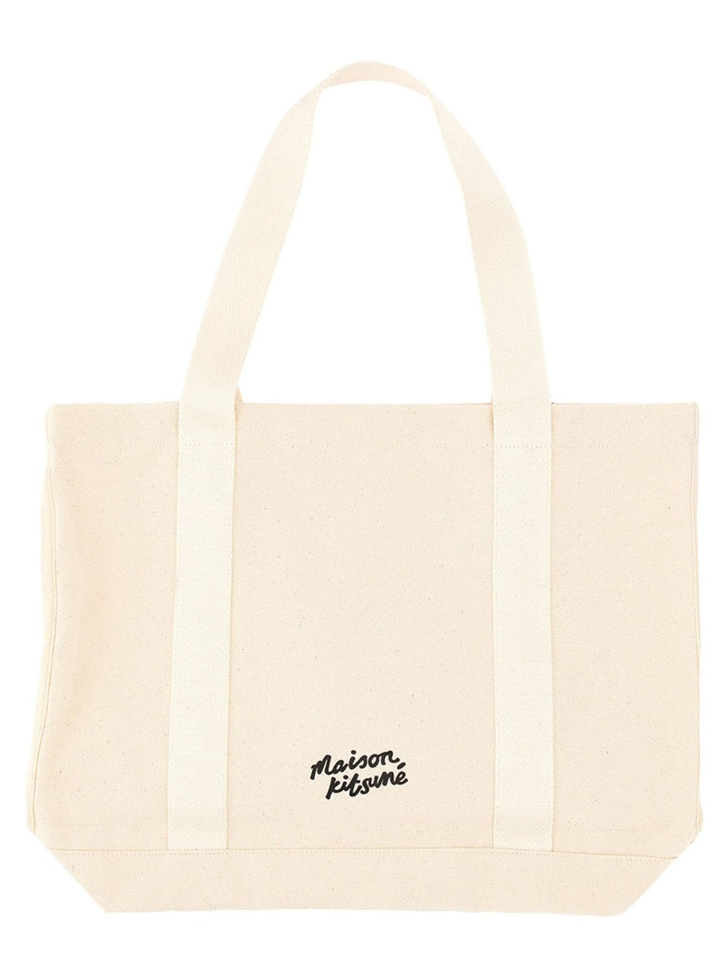 Maison Kitsuné Fox Head Print Cotton Shoulder Bag — Pink