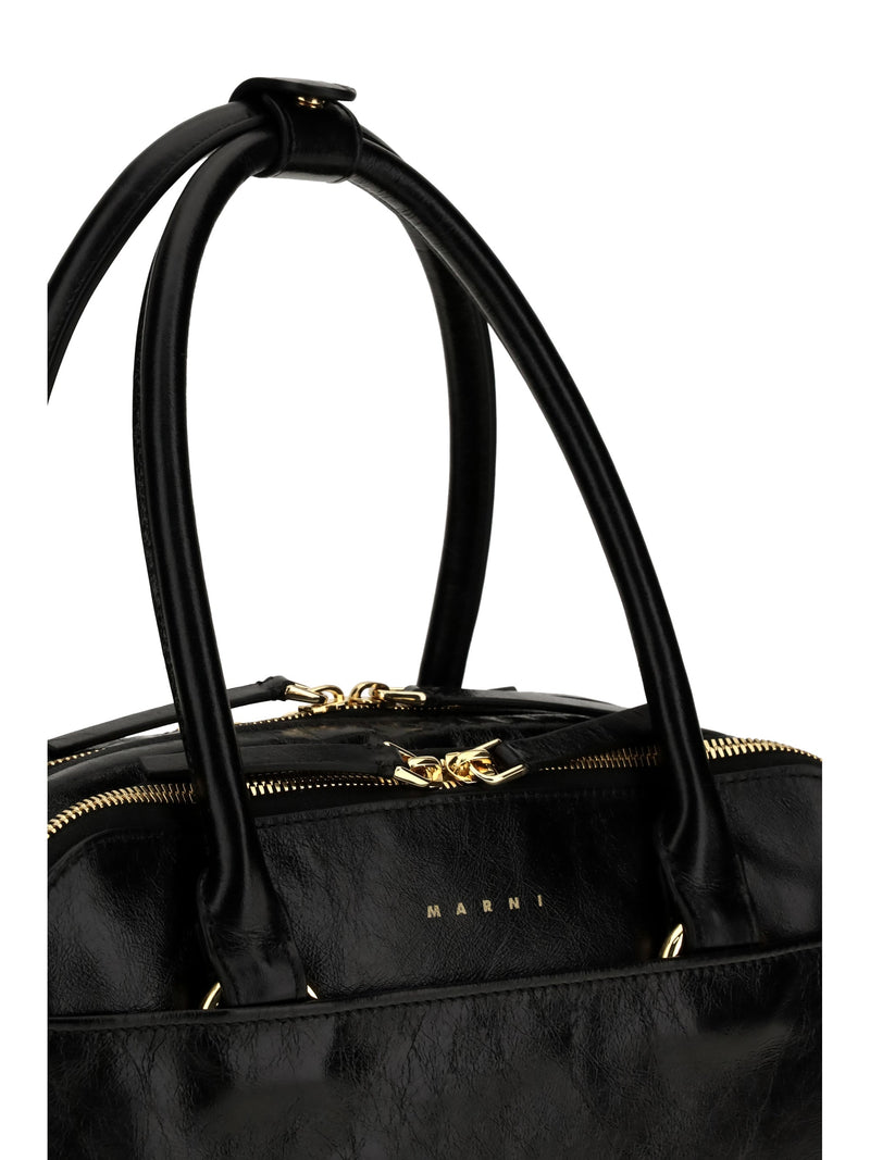 Marni Boxyne Top Handle Bag — Black Calf Leather