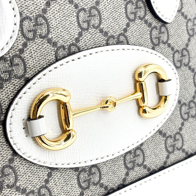 Gucci Horsebit 1955 Top Handle Gg Coated Canvas With Leather Beige Bag