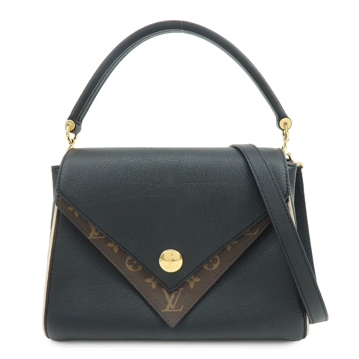 Louis Vuitton Double V Calfskin With Monogram Canvas Black Leather Bag