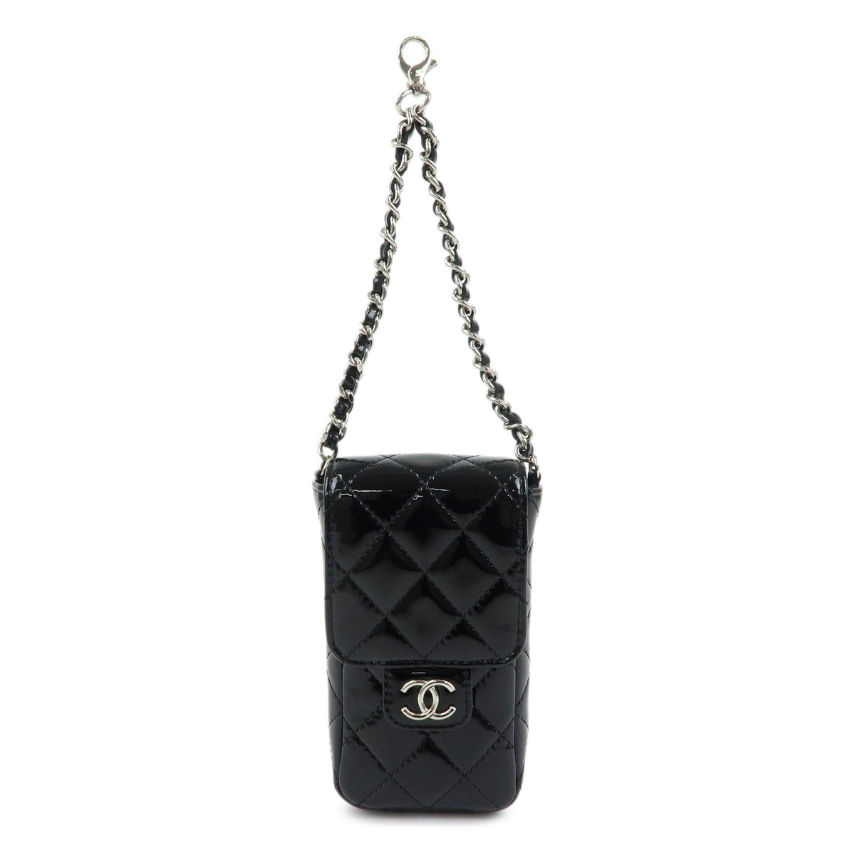Chanel Cc Chain Phone Holder Quilted Patent Black Patent_leather Bag