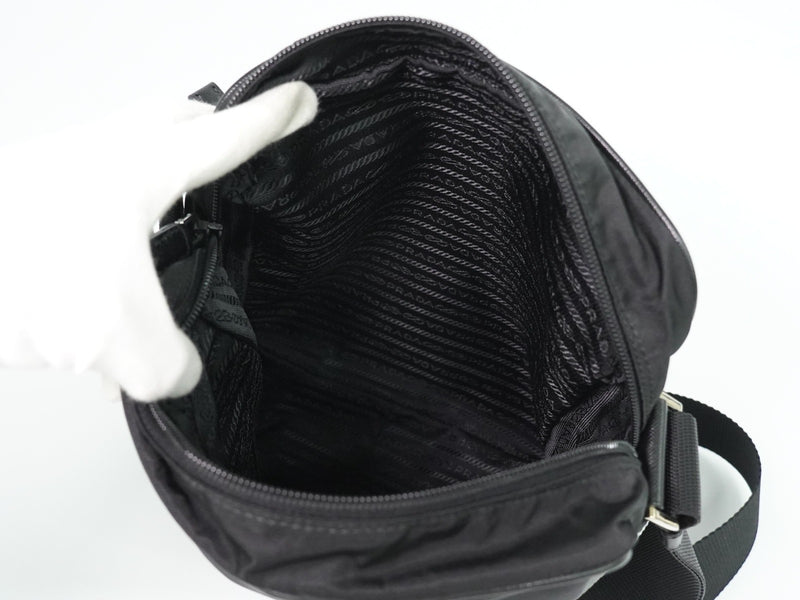 Prada Front Zip Messenger Quilted Tessuto Black Nylon