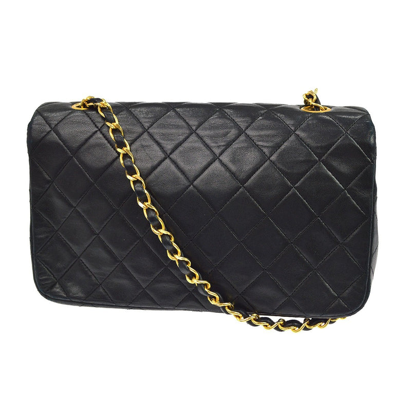 Chanel Vintage Full Flap Quilted Lambskin Black Leather Bag
