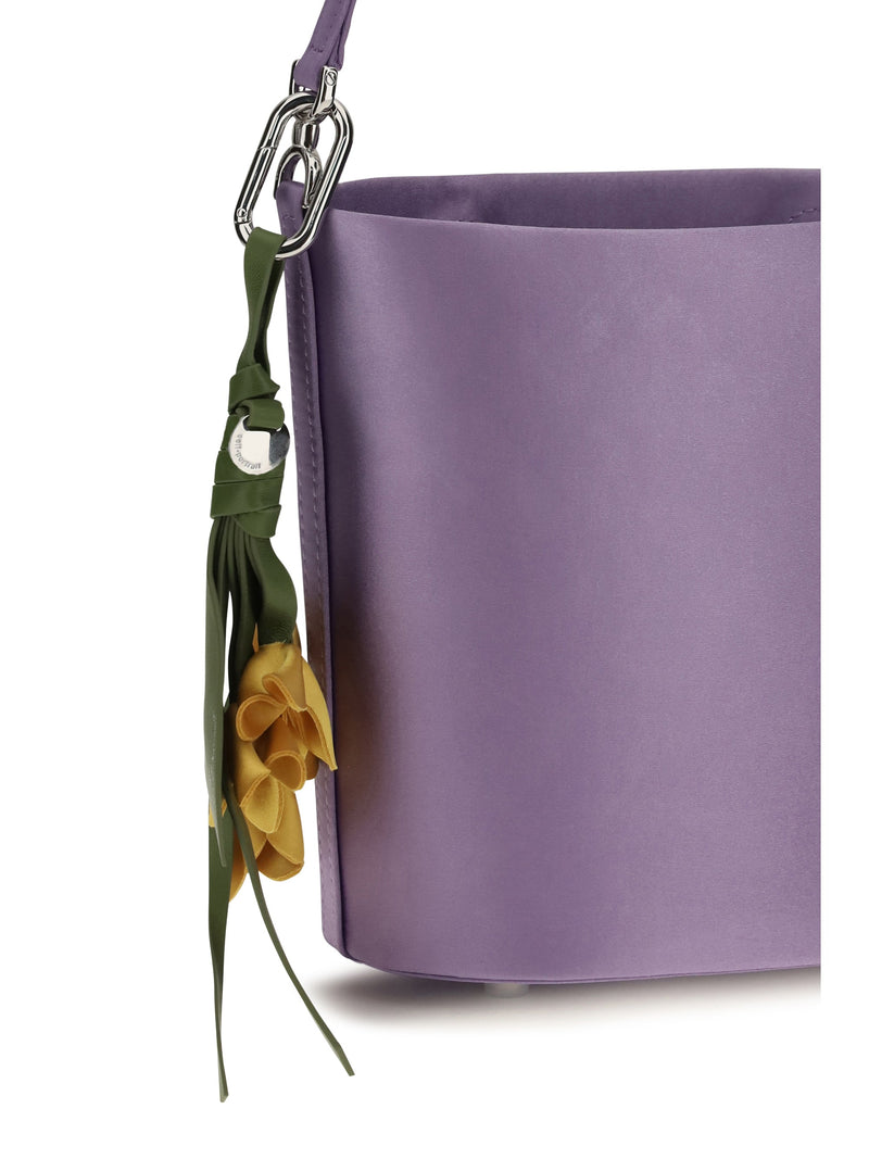 Self-Portrait Satin Bucket Bag — Purple Polyester