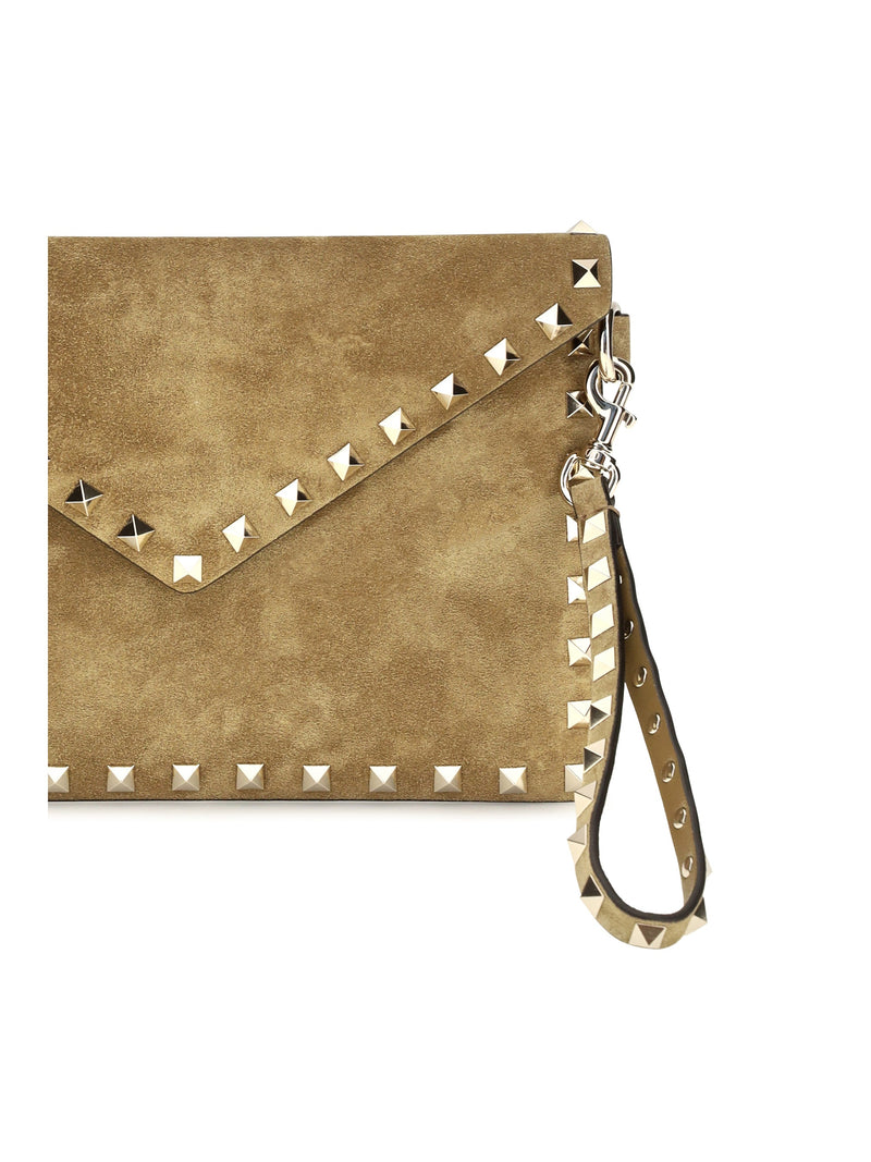 Valentino Garavani Rockstud Clutch — Beige Suede