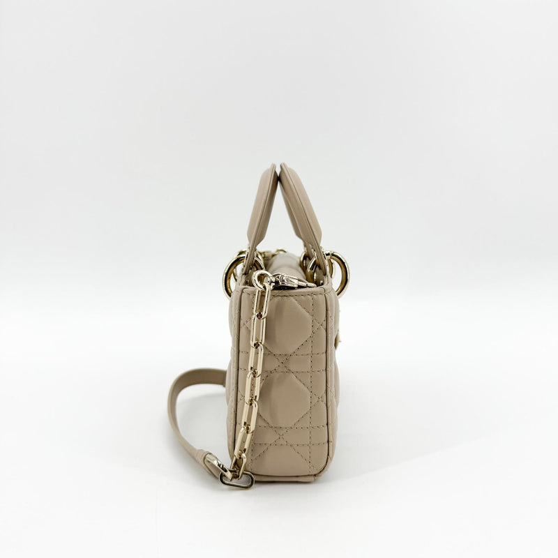 Christian Dior Lady D-Joy Cannage Quilt Lambskin Beige Leather Bag