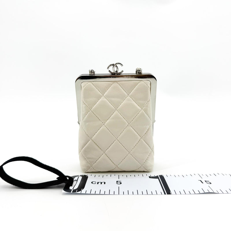 Chanel Cc Frame Clutch With Chain Quilted Lambskin And Plexiglass Beige Leather