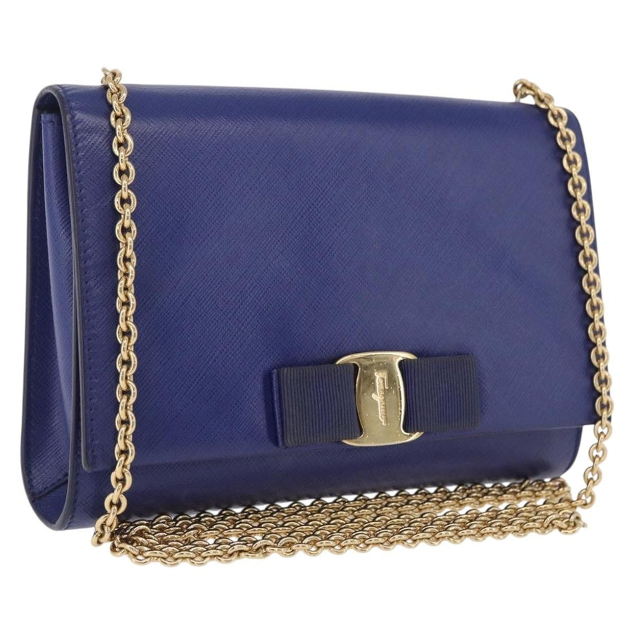 Salvatore Ferragamo Vala Chain Leather Blue Bag