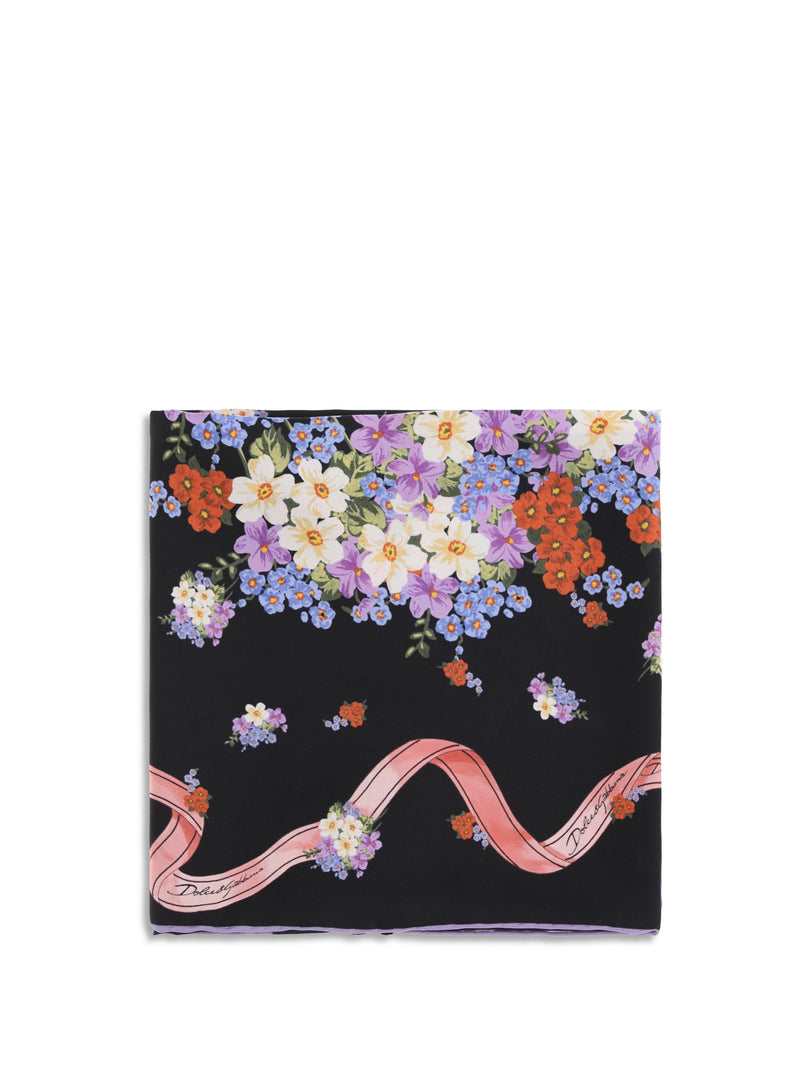 Dolce & Gabbana Fiorellini Floral Silk Scarf — Black Scarfs