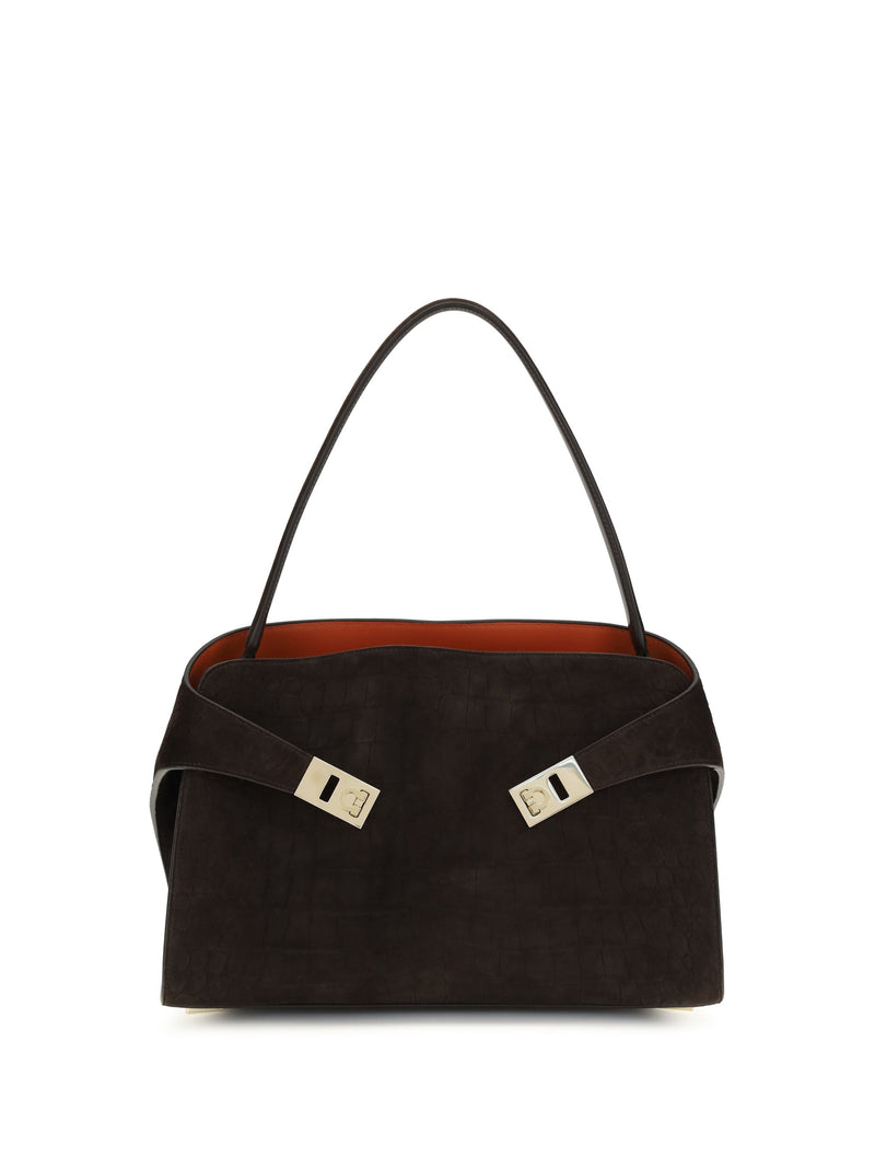 Ferragamo Hug Shoulder Bag — Brown Calf Leather