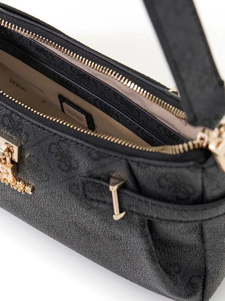 Guess Logo Jacquard Shoulder Bag — Black Polyurethane