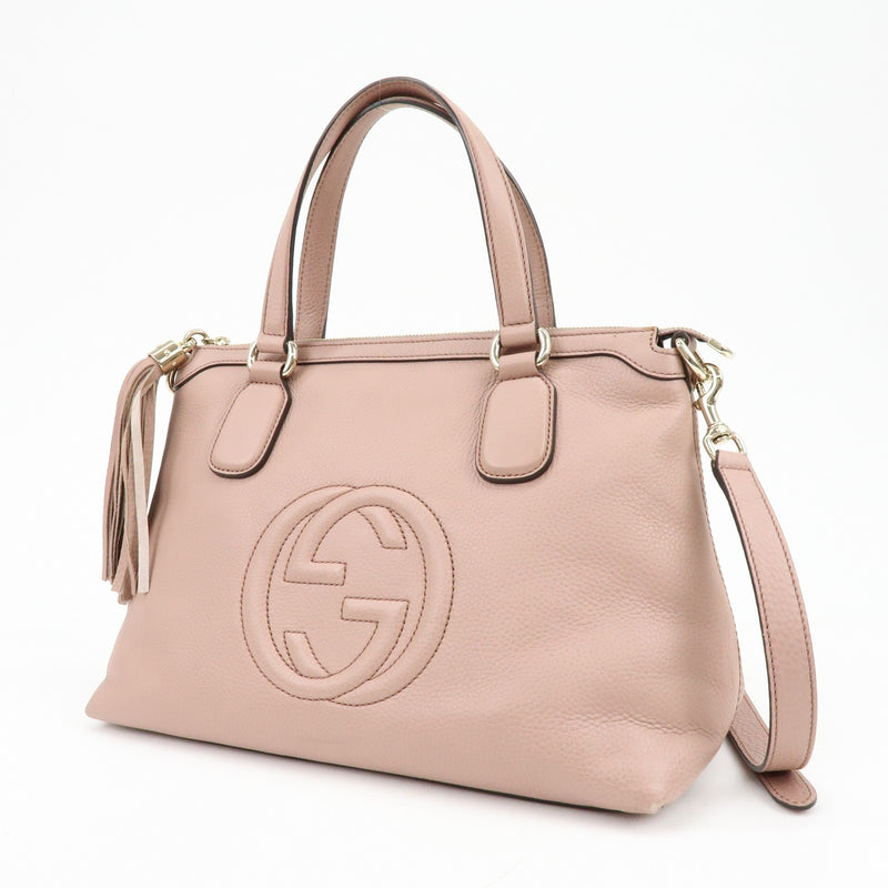 Gucci Soho Convertible Soft Top Handle Leather Pink Bag
