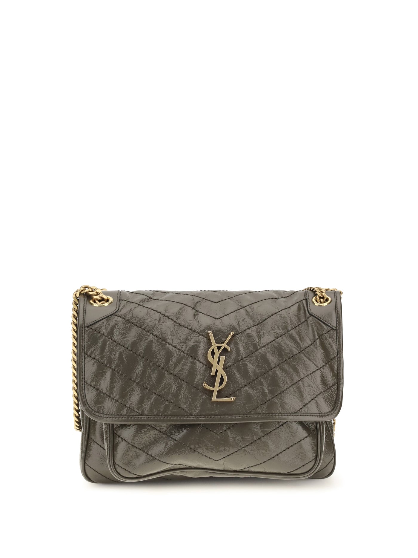 Saint Laurent Niki Shoulder Bag — Gray Calf Leather Bos Taurus