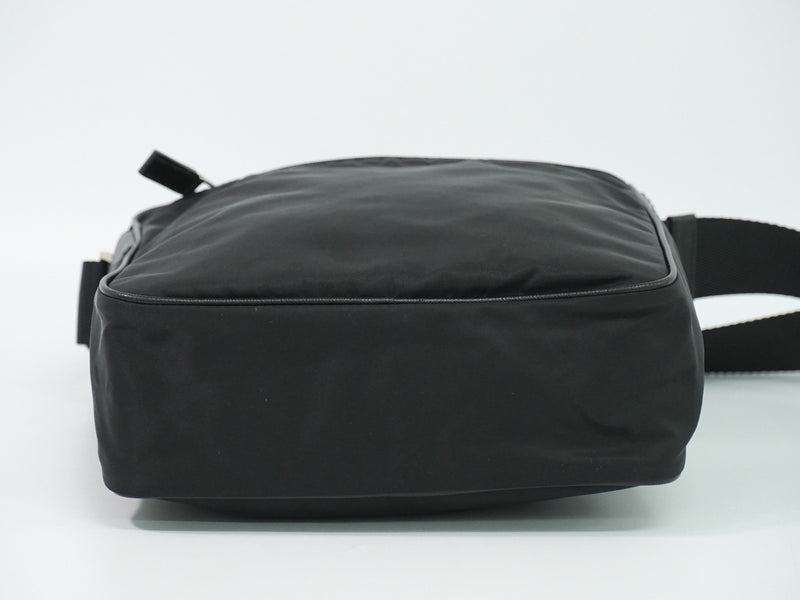 Prada Front Zip Messenger Quilted Tessuto Black Nylon
