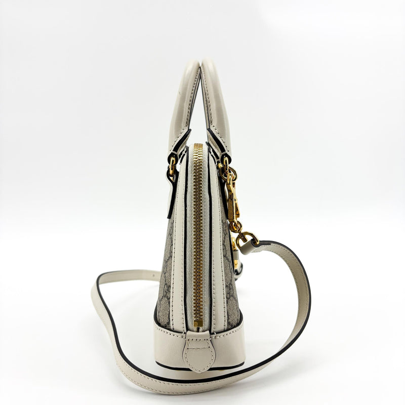 Gucci Horsebit 1955 Top Handle Gg Coated Canvas With Leather Beige Bag