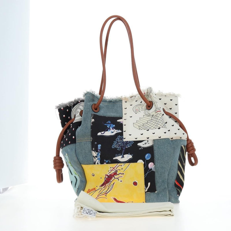 Loewe Paulas Ibiza Flamenco Knot Patchwork Denim And Leather Multicolour Denim_jeans Bag