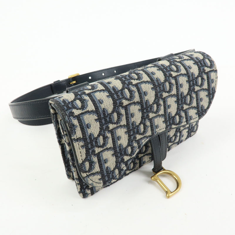 Christian Dior Saddle Belt Oblique Canvas Navy Bag