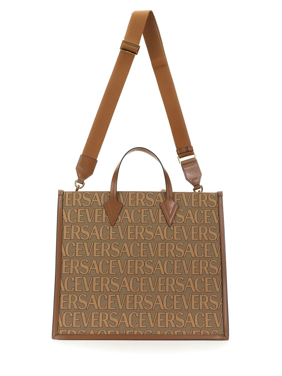 Versace Allover Logo Print Shopper Bag — Multicolor Polyester