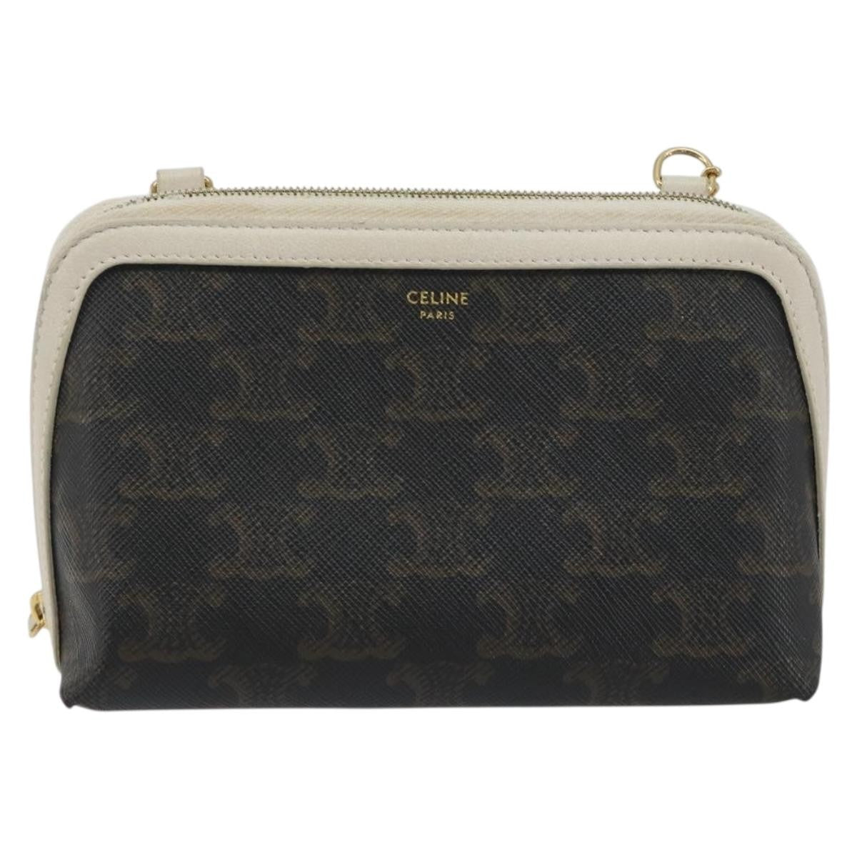 Celine Zip Around Chain Clutch Triomphe Coated Canvas Brown