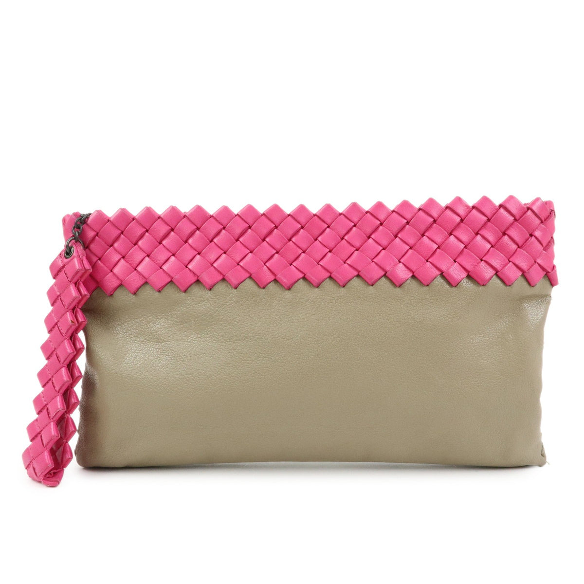Bottega Veneta Zip Pouch Clutch Intrecciato Nappa Beige Leather