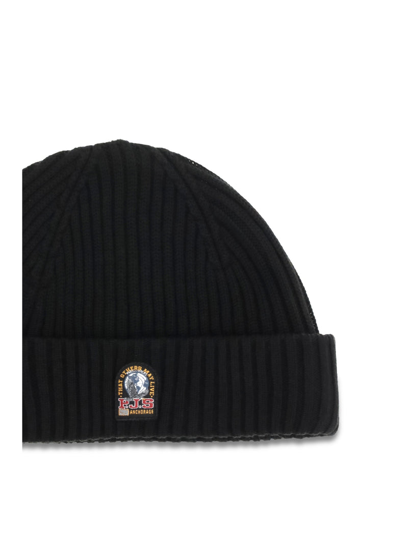 Parajumpers 26wpahaha70pal Ribbed Knit Merino Wool Beanie — Black Beanies