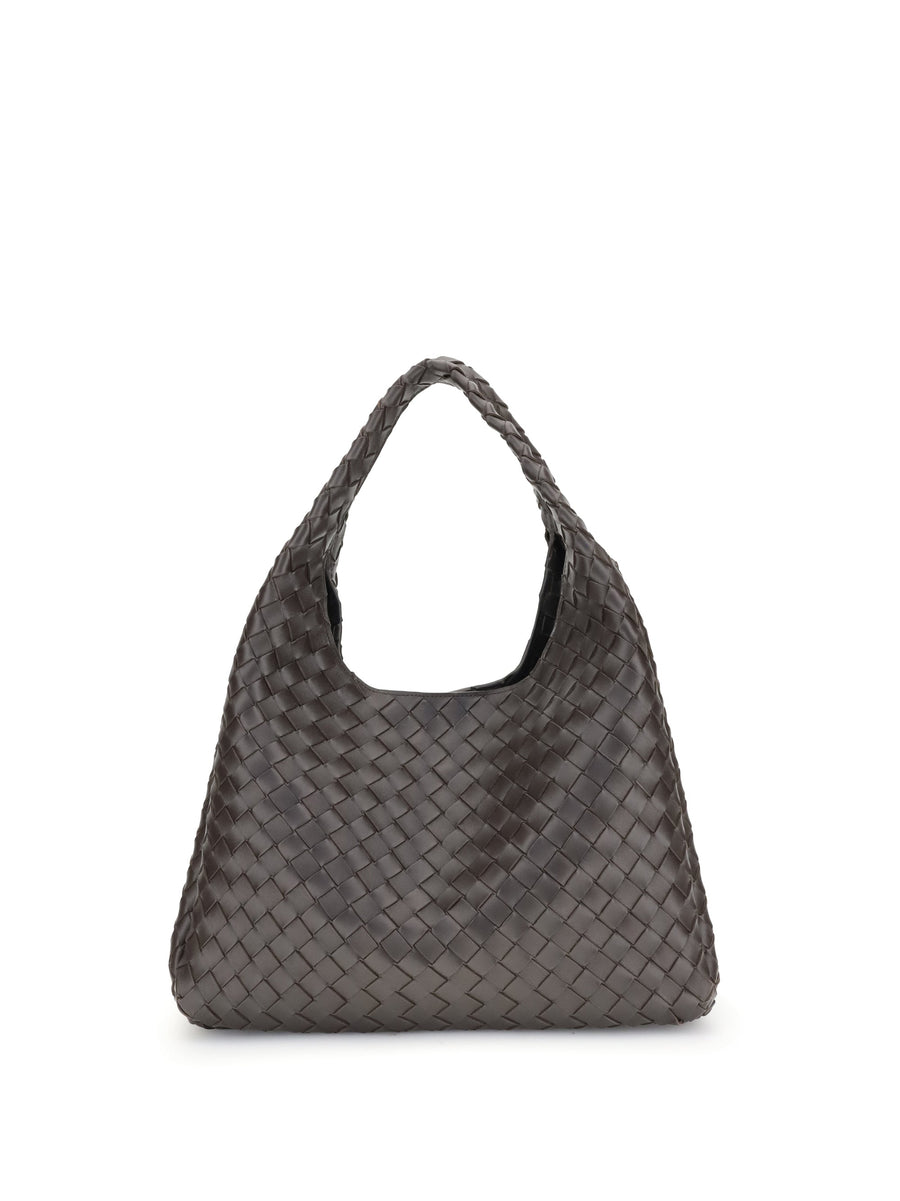Bottega Veneta Campana Shoulder Bag — Gray Lambskin