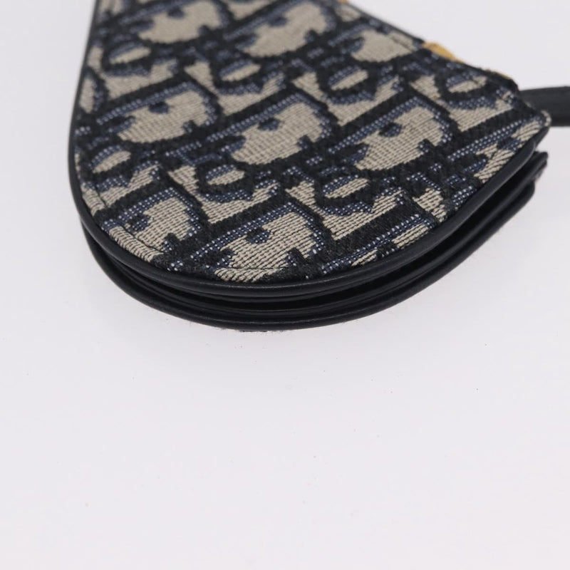 Christian Dior Vintage Saddle Zip Coin Purse Diorissimo Canvas Navy Bag