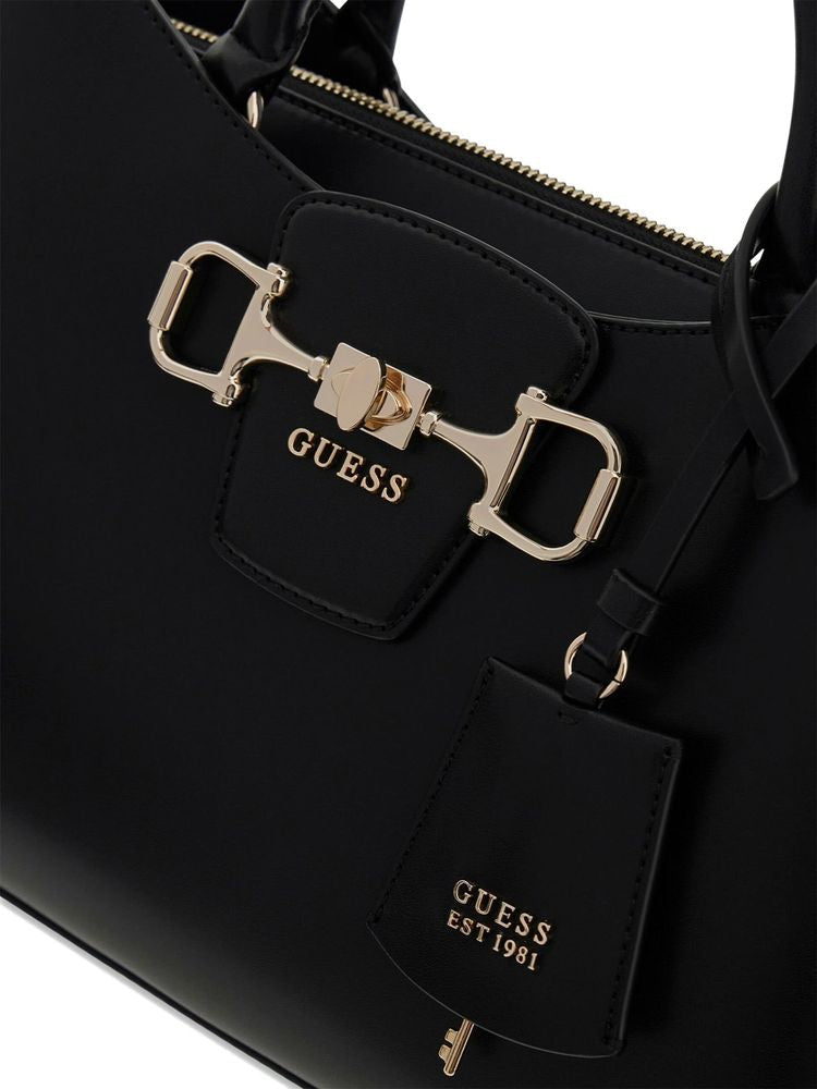 Guess Structured Polyurethane Satchel — Black