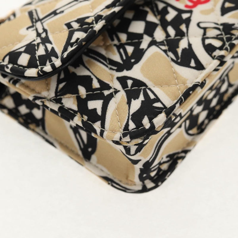 Chanel Flap Card Holder On Chain Quilted Printed Canvas Beige Satin Bag