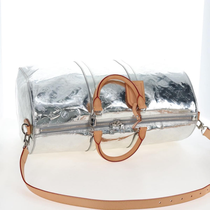 Louis Vuitton Keepall Bandouliere Monogram Mirror Coated Canvas Silver Leather Bag