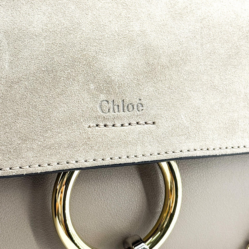 Chloe Faye Clutch Leather And Suede Beige Calfskin