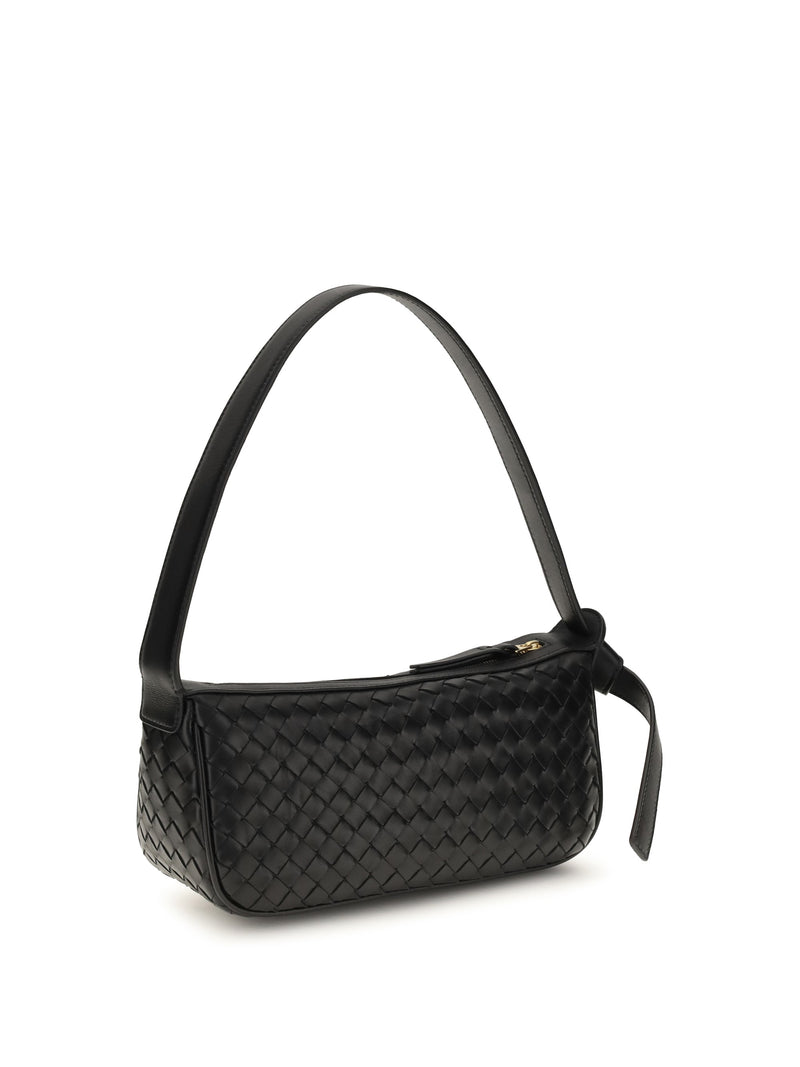 Bottega Veneta Intrecciato Shoulder Bag — Black Calf Leather