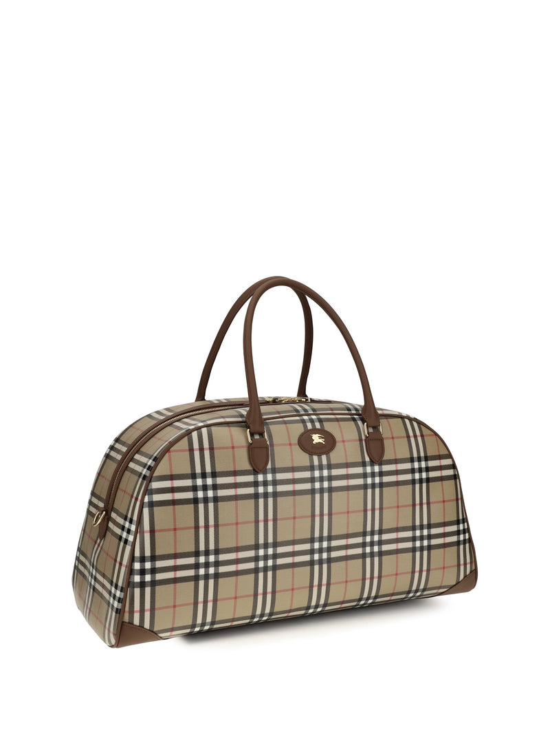 Burberry Archival Check Cotton Top Handle Bag — Beige