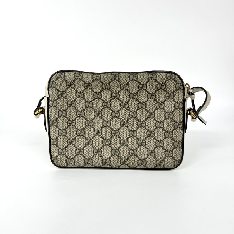 Gucci Horsebit 1955 Flap Pocket Camera Gg Coated Canvas And Leather Beige Bag