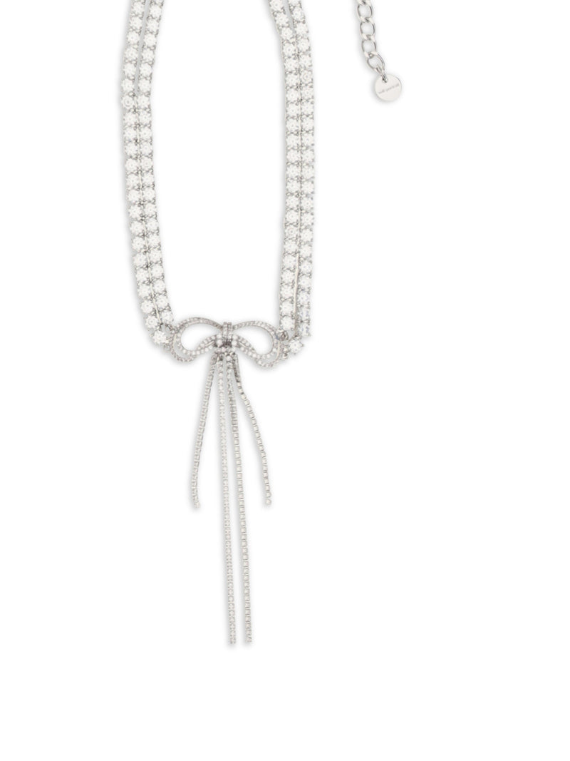 Self-Portrait Crystal Double Bow Choker Necklace — Silver Brass Necklaces